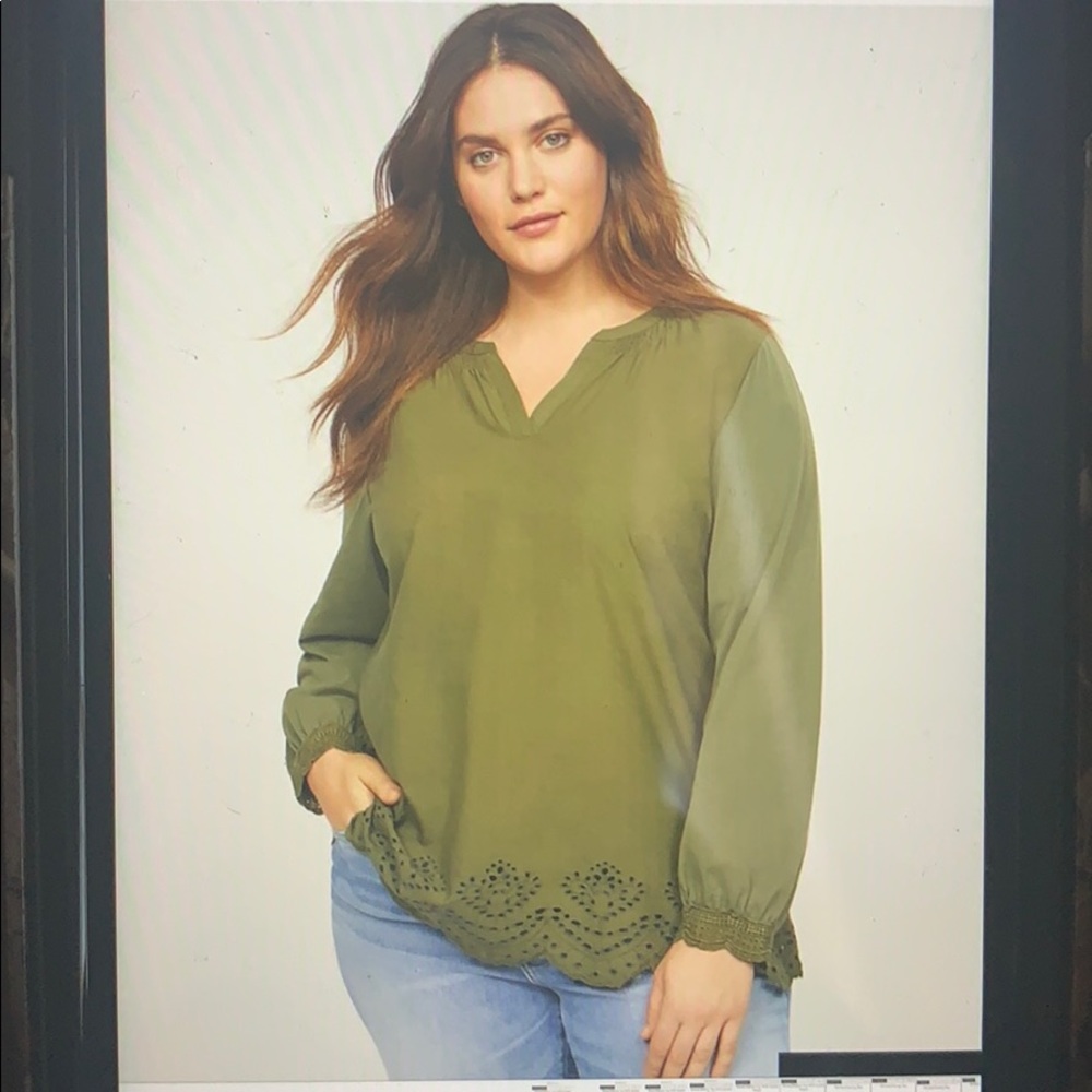 Lane Bryant Mixed Media Top With Eyelet Detail
